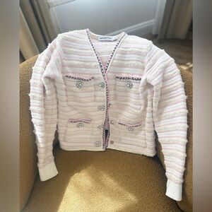 Self-Portrait Pink & White Striped Tweed Kids Jacket